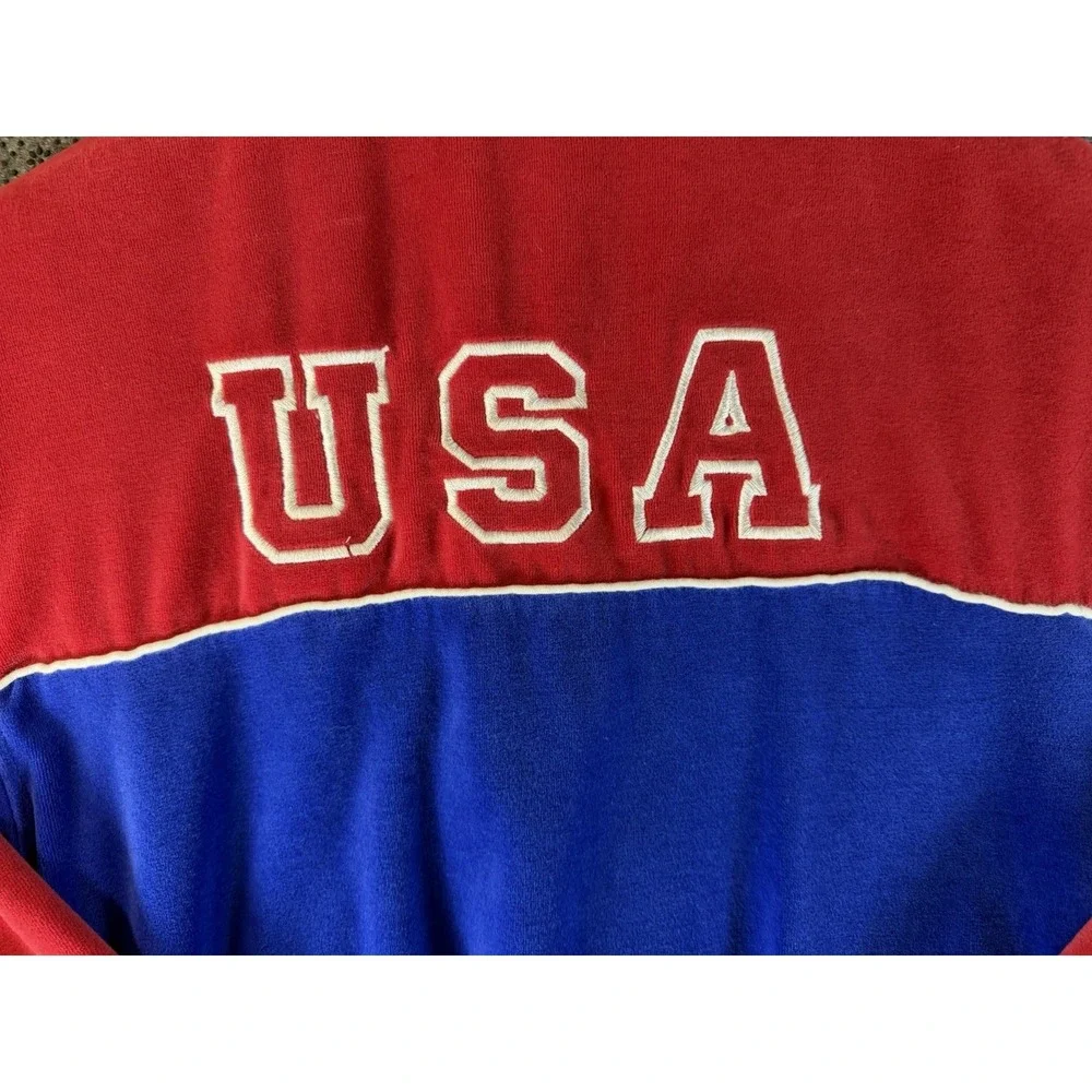 Sweatsedo Mens Velour Track Jacket Red Blue USA Beerfest Full Zip Size M - Picture 9 of 11